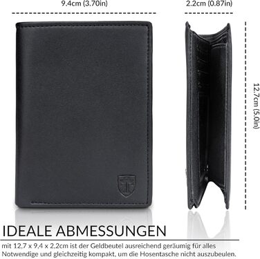 TRAVANDO Men's Wallet Dublin - TÜV certified - 13 card slots - Portrait format - RFID protection - Gift for men - including gift box - Designed in Germany (Black)