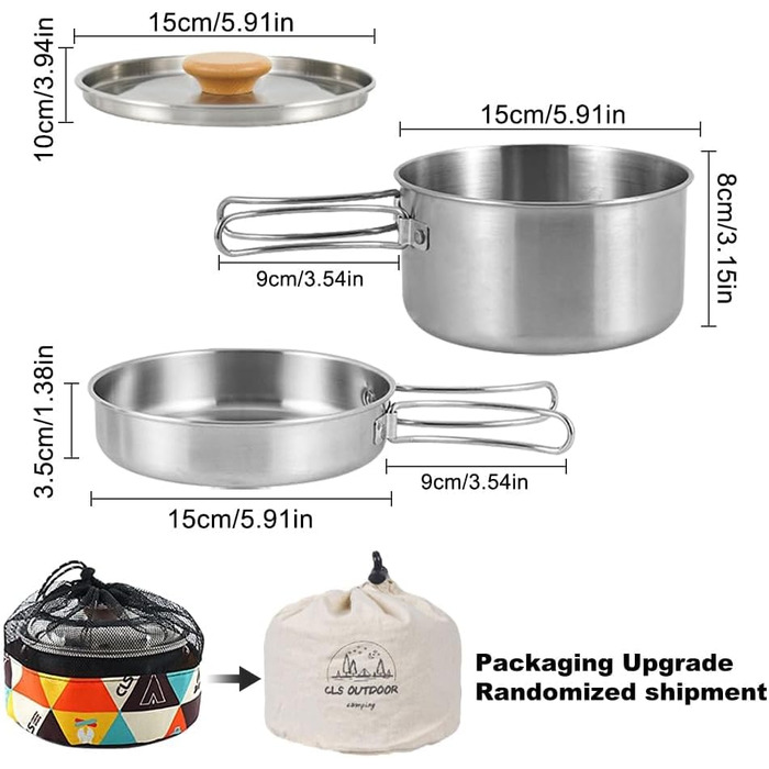 Набір кухонного посуду для кемпінгу Udbrud: нержавіючий посуд з кришкою та складним ручками. Набір для кемпінгу, пікніків, риболовлі та походів