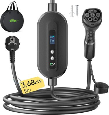 Кабель для зарядки електромобіля EVJUICION, Тип 2 - Schuko, 3.68kW, 8м, IP67, 6-16A, для ID.3, ID.4, X1, Model Y/3, PHEV/EV