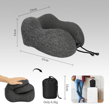 Подушка для шиї з Memory Foam, підтримка голови, набір для подорожей: маска для сну, навушники, чохол, м'яка подушка для сну в авто, літаку, офісі та вдома (Сірий)