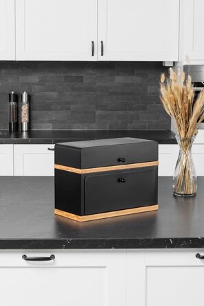 Бредониця Kos Design чорна, 2 яруси, метал/дерево - для зберігання хліба та випічки