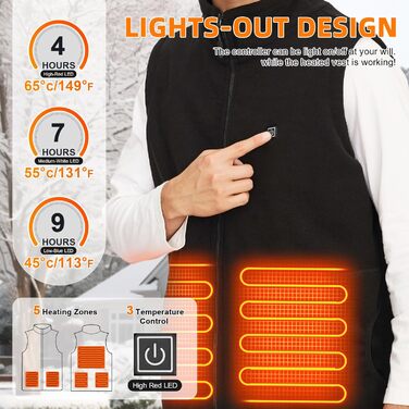 Обогревна жилетка TOUVE для чоловіків та жінок, електрожилетка з поларфлісу, 5 зон обігріву, 3 режими температури, чорний, 2025 (без Powerbank)