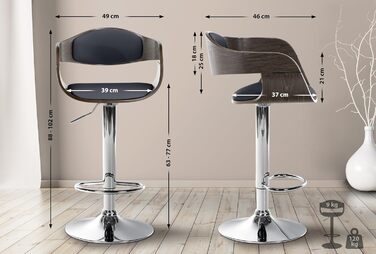 Kingston Adjustable Bar Stool with Faux Leather Seat - Black/Gray