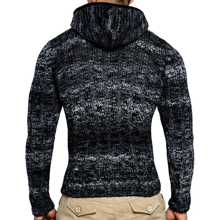 Кардиган чоловічий Leif Nelson з капюшоном та блискавкою - в'язана спортивна куртка для чоловіків, 4XL, чорний