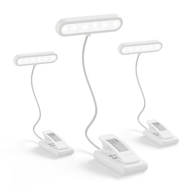 Ліхтар для читання LQWELL на шию, LED, 3 кольори/яскравість, гнучкий, акумуляторний, для читання, в'язання, рукоділля (білий, прямокутний - 3 шт)