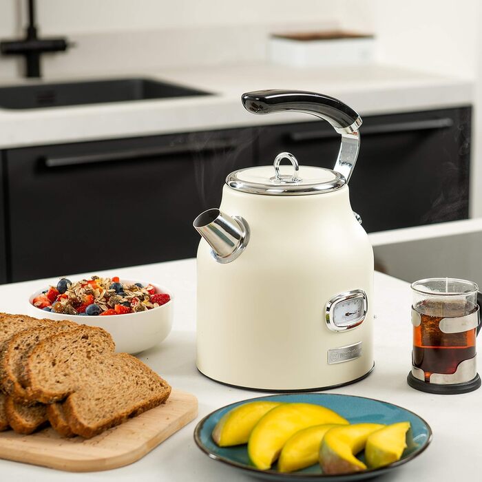 Набір для сніданку Westinghouse Retroline (Тостер та Чайник), 1.7 л, фільтр від накипу, захист від перегріву, тостер з 4 слотами та підставкою для бургерів, зйомна крихта (комплект з тостером на 4 скибочки білого кольору)