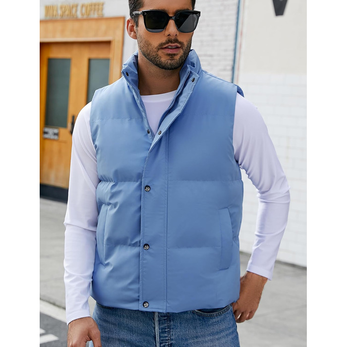 Чоловічий пуховий жилет Flygo - теплий, легкий, без рукавів, блакитний (XL)