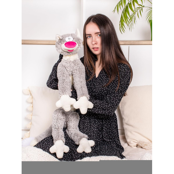 М'яка іграшка-котик FANCY 83 см – плюшова подушка для шиї та бокового сну, сіра, для дітей і дорослих