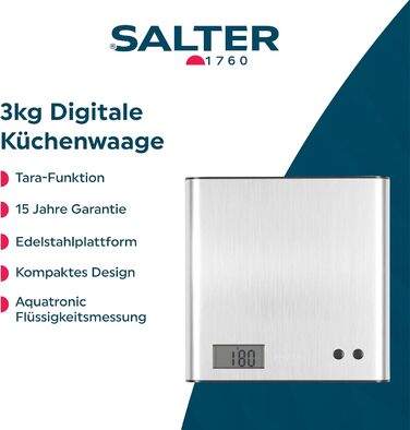 Кухонні ваги Salter 1066 BKDRAS15 Arc - цифрові, з LCD дисплеєм, максимальна точність, функція таро та додавання, чорний (Edelstahl)