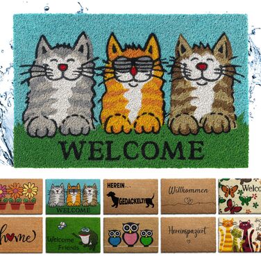 Килимок для домівок з кокосового волокна, 40x60 см - вологостійкий, міцний, для дому та вулиці (Welcome Cats)