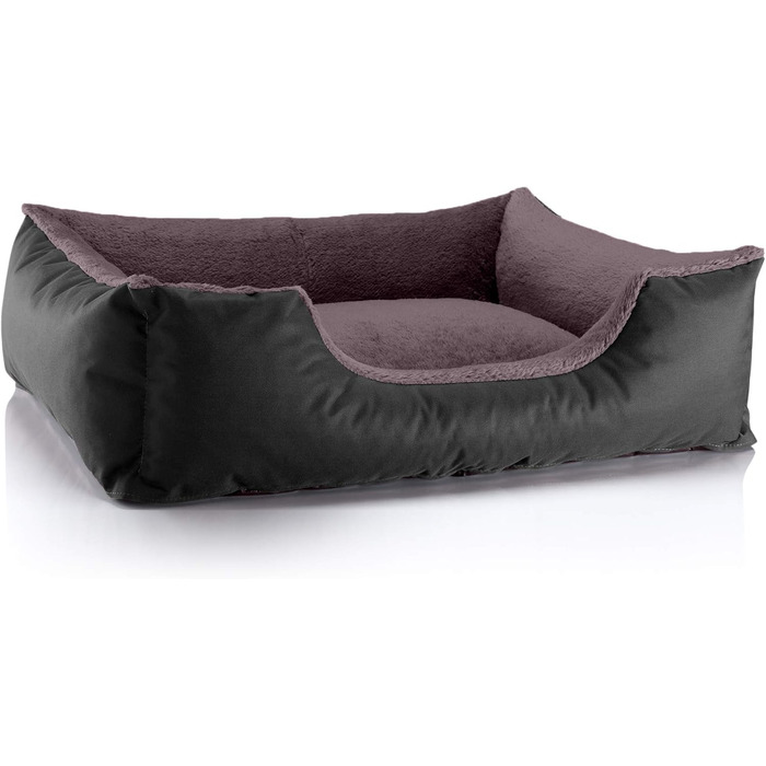 Ліжко для собак BedDog Teddy, зручне диван-ліжко з Cordura та мікрофібри, чорно-коричневе, розмір L, 80 x 65 x 18 см