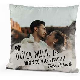 Парні подушки Love Faith Drück Mich 40x40 см – персоналізована диванна подушка з фото та іменем – подарунок для пари, для неї і нього