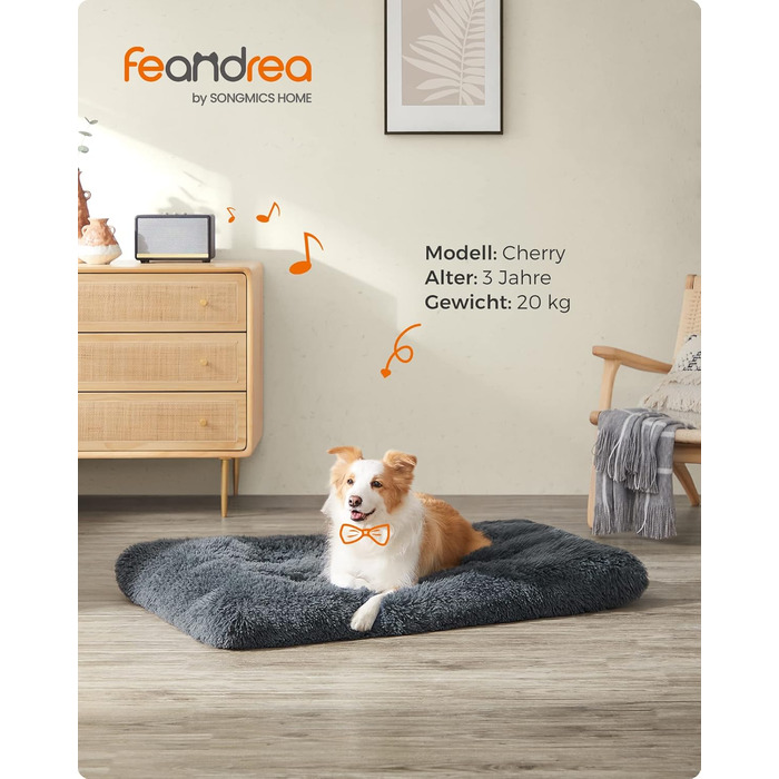 Ліжко для собак Feandrea, м'який лежак, пухнаста підстилка, довгий плюш, 110 x 73 см, м'яка підкладка, можна прати в пральній машині, кошик для собак, багатофункціональне, портативне, темно-сірий