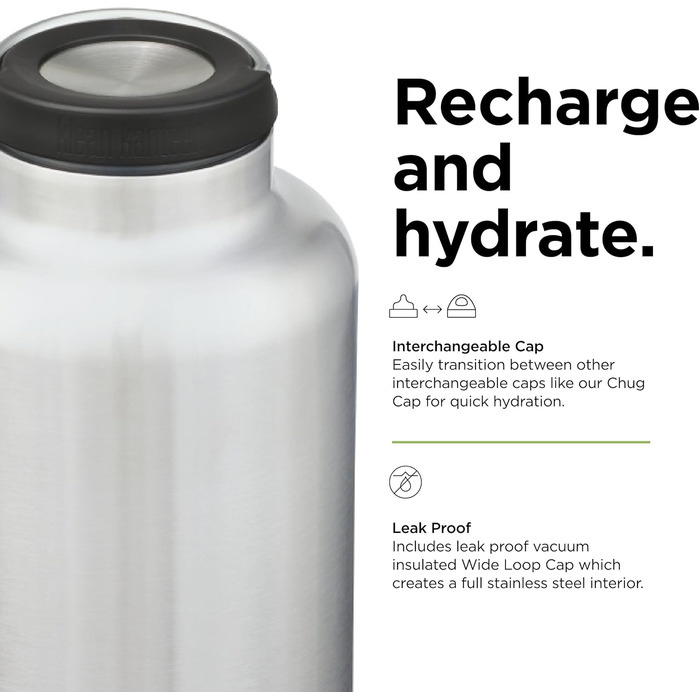 KleanKanteen® TKWide V Drinking Bottle Brushed Stainless Steel, One Size
