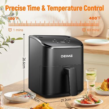 Аерофритюрниця DEIME 2.5 л: компактна, цифрова, для смаження, запікання та підігріву їжі. Антипригарна, чорна