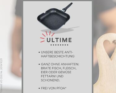 Сковорідка гриль 28 см з рифленою антипригарною поверхнею та знімною ручкою, для всіх типів плит (індукція) – для стейків та овочів гриль, з щипцями, без PFOA/PFOS, чорна