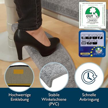 Килимок на сходи Beautissu ProStair 55x15 см (15 шт.) - сірий, самоклеючий, для вузьких сходів