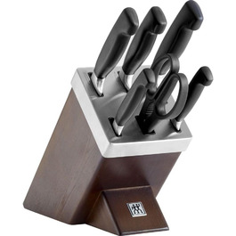 ZWILLING Vier Sterne Self-Sharpening Knife Block Set - 7 Piece German Stainless Steel Knife Set with Scissors & Wooden Block