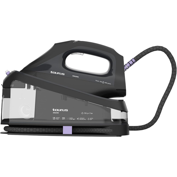 Праска Taurus Amazing SSD3000: потужність 3000W, 7 бар, керамічна підошва, 1.5л резервуар, електронний паровий удар 400г/хв