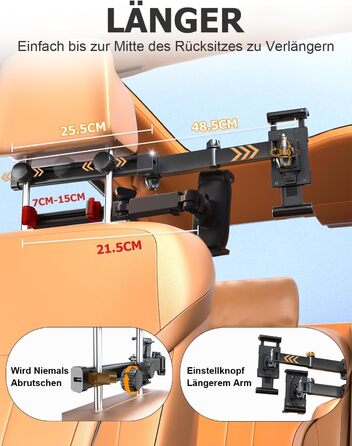 Утримувач для планшету в авто OHLPRO - розсувний, 48 см, універсальний, сумісний з iPad, смартфонами, Switch, з металевими кільцями