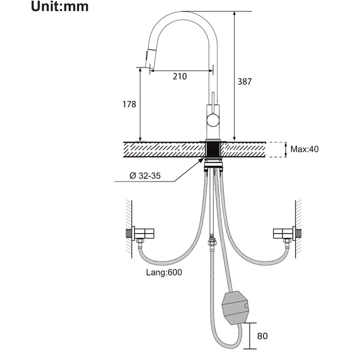 Змішувач кухонний Lonheo з висувною лійкою, високий поворотний кран для кухні, нержавіюча сталь, 2 режими струменя, для мийки