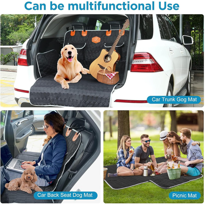 Автоматичний килимок для собак OneAmg у машину, 182x101 см (Чорний) - захист заднього сидіння, з віконцем, бічними панелями та ременями безпеки