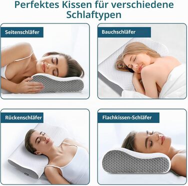 Ергономічна ортопедична подушка для шиї Polovo з ефектом пам'яті (Memory Foam) для зняття болю в шиї та плечах, біло-сіра