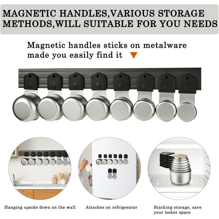 Magnetic Measuring Cups and Spoons Set with 16 Pieces, including 7 stackable magnetic stainless steel measuring cups, 8 magnetic measuring spoons with leveler for dry and liquid ingredients