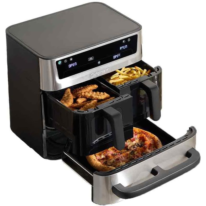 Фритюрниця Cuisinart XXL 10.4L з двома зонами нагріву | Без PFAS та хімікатів | Для смаження, грилю, випікання, дегідратації та підтримання тепла | 2 камери (2 x 5.2L) | 8+ порцій | Деталі придатні для миття в посудомийній машині (3 камери, нержавіюча ста