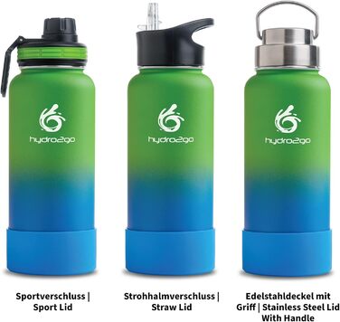 Stainless Steel Drinking Bottle – BPA-Free Thermo Bottle for Kids, School, Sports & Outdoor – Keeps Drinks Hot up to 12H and Cold up to 24H – Includes 3 Drinking Caps – 950 ml (Earth)