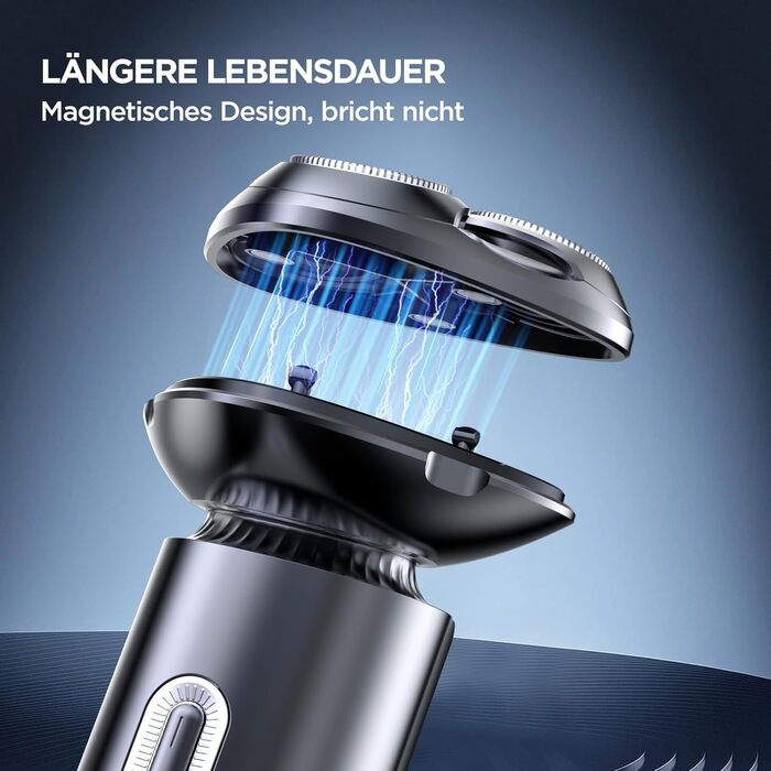 Електричний гоління для чоловіків 3D, бездротовий, з магнітними головками, IPX7, для сухого та вологого гоління, сірий