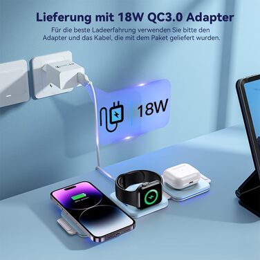 3-в-1 Бездротова зарядка для Apple Watch, iPhone та AirPods (блакитна)