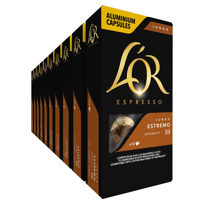 Кавові капсули L'OR Espresso Lungo Estremo для Nespresso, 100 капсул (10 паків по 10 шт)