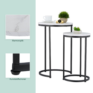 Relaxdays Side Table Set of 2, Marble Look & Metal