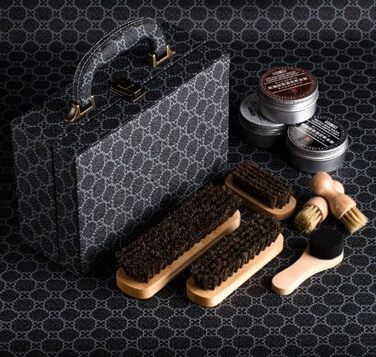 FGXY Shoe Care Set, 11-Piece Shoe Care Set Shoe Polishing Travel Set with Brush Horsehair Shoe Cream Wood Applicator Brushes Shoehorn