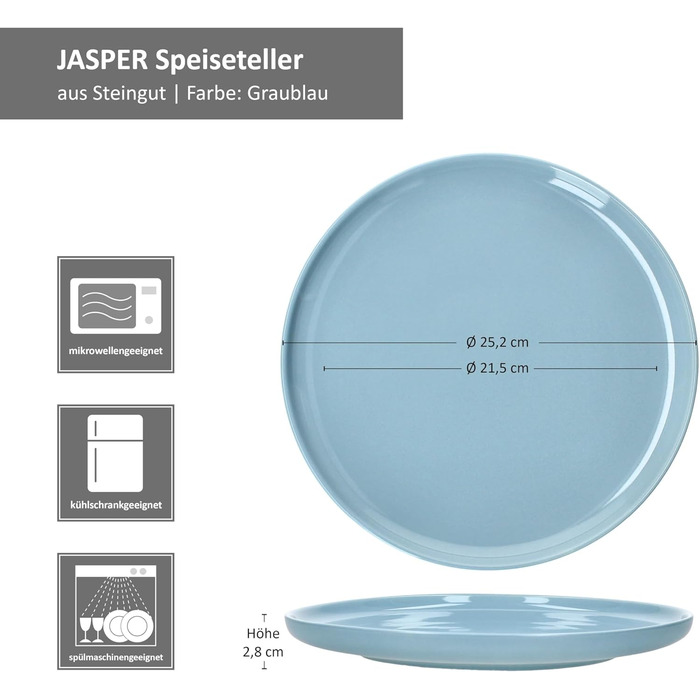 Набір посуду Ritzenhoff & Breker Jasper, 12 предметів, сіро-блакитний, з кераміки, для 6 осіб. Включає 6 супових та 6 обідніх тарілок. Ідеально для сніданку, обіду та вечері.