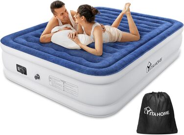 Надувний матрац YITAHOME 2x1,5м з електричною помпою, самонадувний, для 2 осіб, білий/блакитний