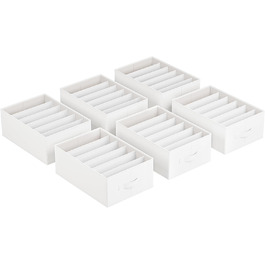 SONGMICS Closet Organizer 6-Piece Set, Storage Box with 6 Compartments, Drawer Organization System, Foldable Storage Boxes, 42 x 30 x 17 cm, for Pants, Clothes, RUS009G03 (Cloud White)