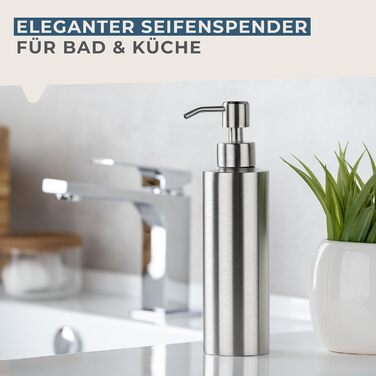 Fackelmann Soap Dispenser & Toothbrush Holder Tecno, liquid soap dispenser made of high-quality stainless steel, holder for 4 toothbrushes, high-quality toothbrush holder (color: matte silver), quantity: 1 x set of 2 (dispenser silver)