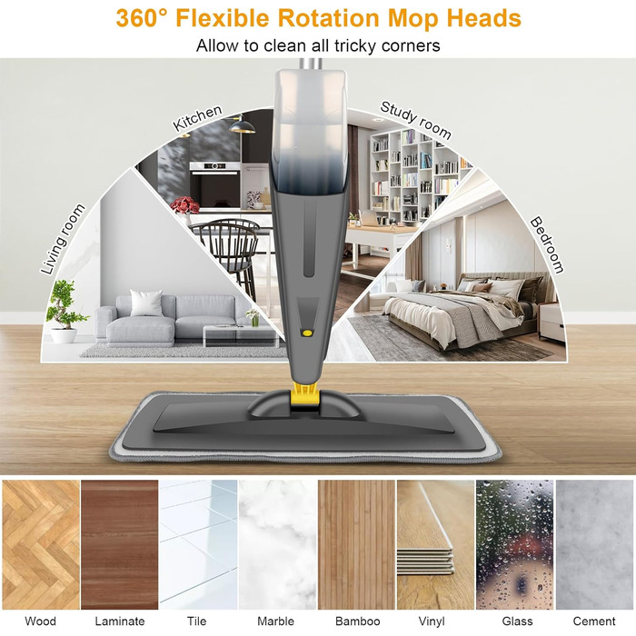 Візок для миття підлоги з розпилювачем Homgif, 360° обертання, бак 550 мл, мікрофібра, для всіх поверхонь (червоний, сірий)