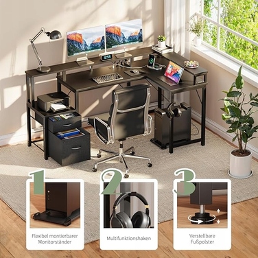 Великий кутовий ігровий стіл у формі L з LED-підсвіткою та полицею, 168x100 см