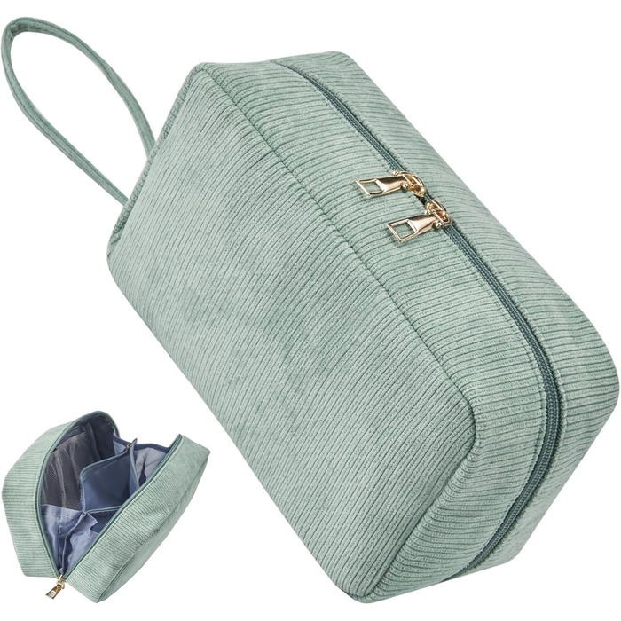 Жіноча косметичка-органайзер з корду, туристична, для подорожей, зелена