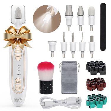 Електричний фрезер для ніг PELCAS з LCD дисплеєм: професійний набір для манікюру та педикюру, акумуляторний, для товстих нігтів та кутикули, біле золото