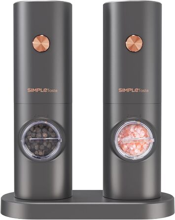 Електричні мельниці для спецій SIMPLETASTE 2 шт. з регульованим керамічним жорном, ABS-пластик, живлення від батарейок AAA