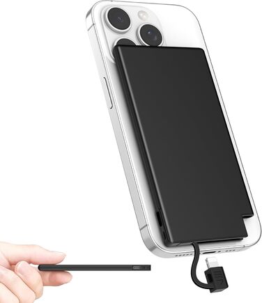 Power Bank Auskang 5000mAh Slim з кабелем для iPhone (до iPhone 14) - Чорний