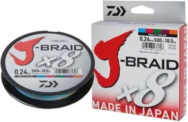 Плетений шнур Daiwa J-Braid 8, 500 м, 0,35 мм, різнокольоровий