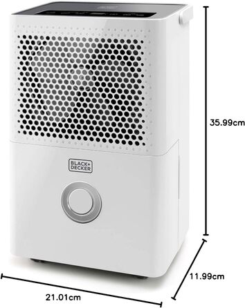 Зволожувач повітря BLACK+DECKER BXDH12E, 12 л/24 год, функція сушіння, 2 швидкості, резервуар 1.8 л, програмування 24 год, знімний та миючий фільтр, до 25 м², тихий, 12 л/день