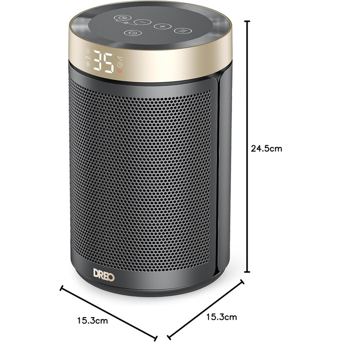 Електричний обігрівач Dreo Atom 316: тихий, 1500W, керамічний PTC, термостат, захист від перегріву та перекидання, таймер 12 годин. Підходить для спалень та інших кімнат.