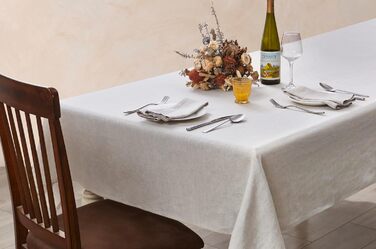 DAPU Linen Tablecloth, 100% French Natural Linen Rectangular Tablecloth 140×220cm (Natural Linen, 140 x 220 cm)