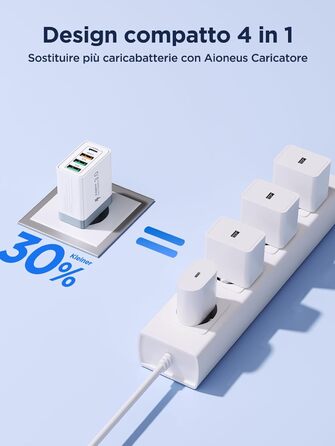 Подвійний USB зарядний пристрій 40W з 4 портами USB-C та USB-A, PD 3.0, для iPhone, Samsung та інших телефонів (2 шт. в упаковці, білий)